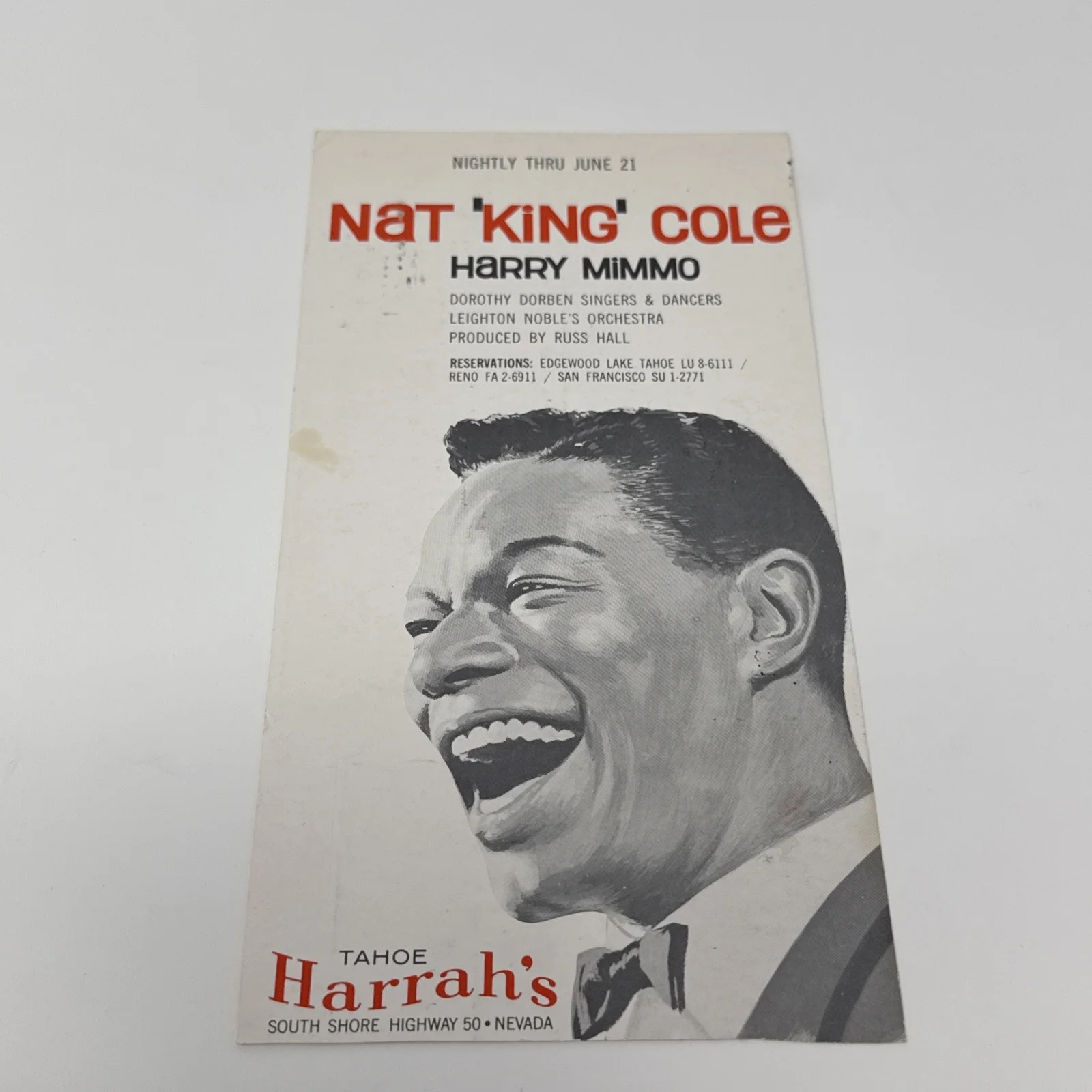 JAZZ MUSICIAN NAT KING COLE (1919-1965) AUTOGRAPHED HARRAH’S POSTCARD COA, изображение 5