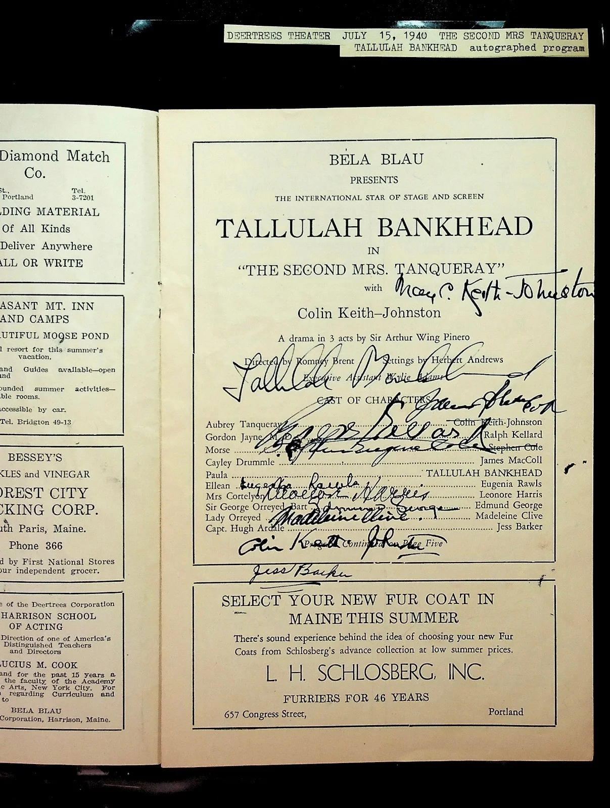 Multiple — Ethel Barrymore & Tallulah Bankhead Signed Deertrees Theatre Archive (1939–40), изображение 3