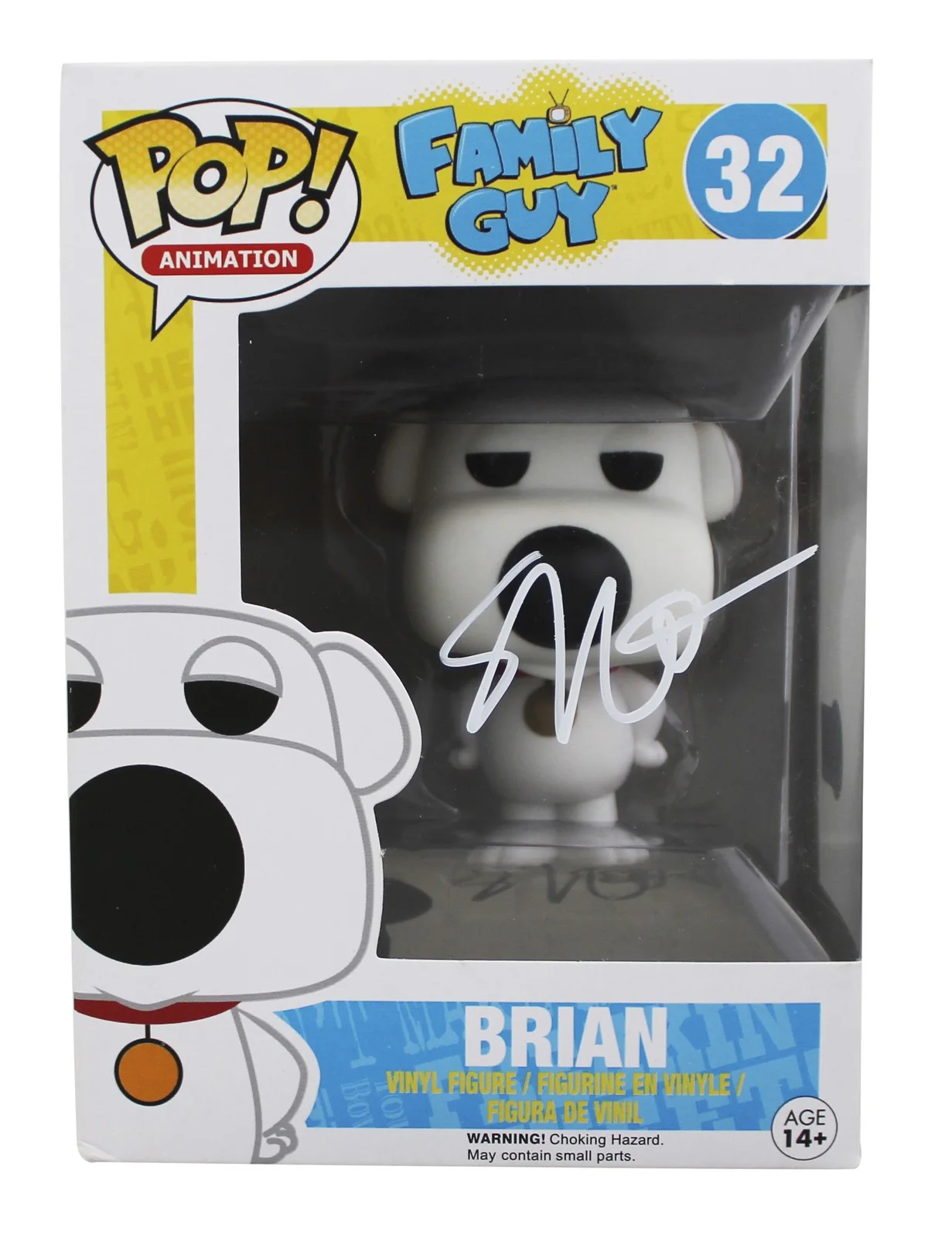 Seth MacFarlane — Seth MacFarlane Family Guy Signed Brian #32 Funko Pop Vinyl Figure BAS #BQ48502