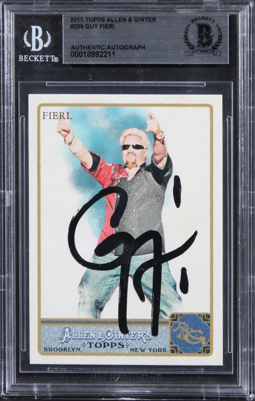 Guy Fieri — Guy Fieri Signed 2011 Topps Allen & Ginter #209 Card Auto Grade 10! BAS Slabbed