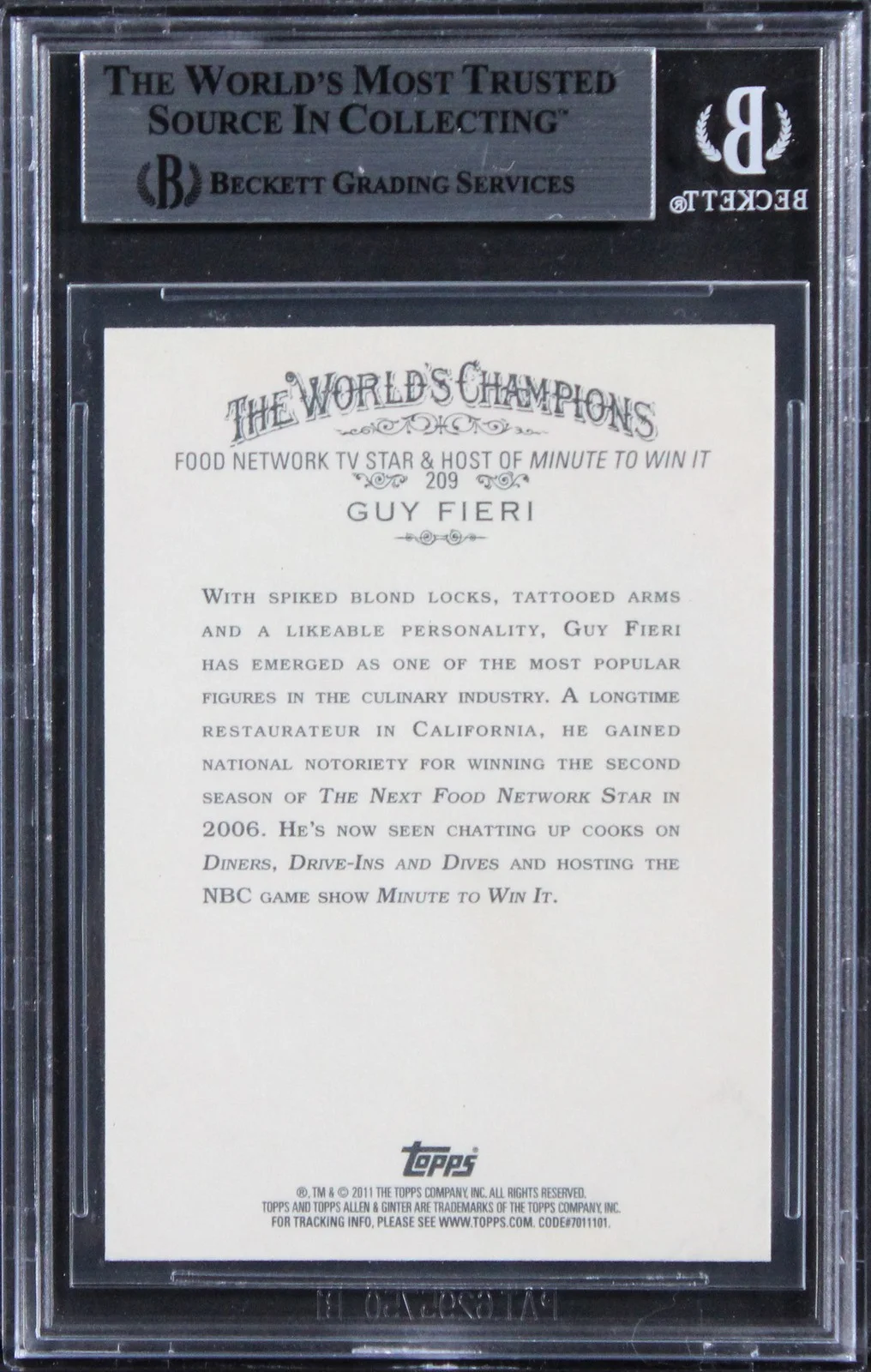 Guy Fieri — Guy Fieri Signed 2011 Topps Allen & Ginter #209 Card Auto Grade 10! BAS Slabbed, изображение 2