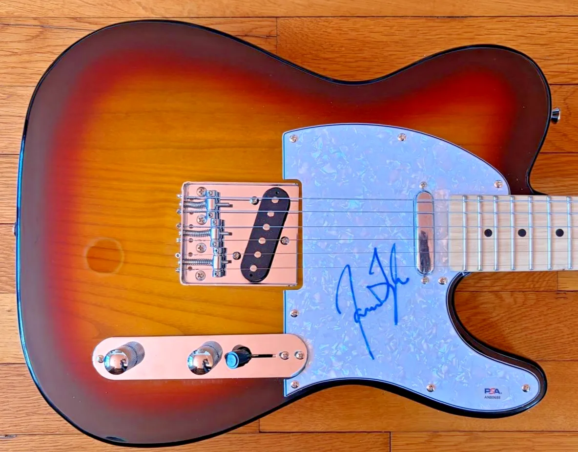 James Taylor — JAMES TAYLOR SIGNED TELECASTER GUITAR FIRE AND RAIN SWEET BABY JAMES PSA COA B