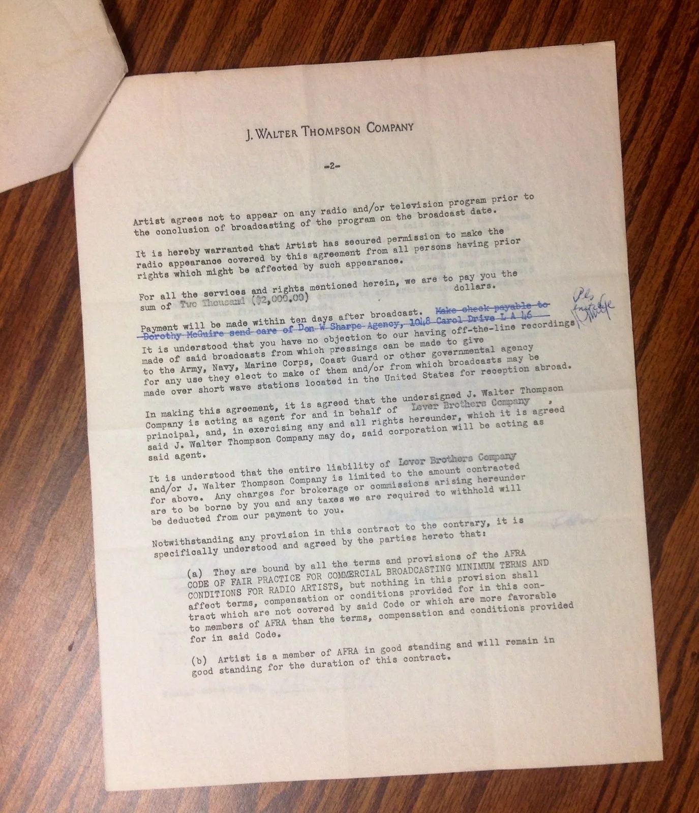 DOROTHY MCGUIRE signed contract and two autographed cards collection., image 2