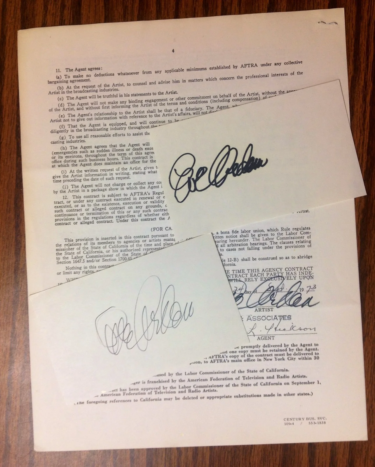 EVE ARDEN signed contract with 2 additional autographs and original photo, image 2
