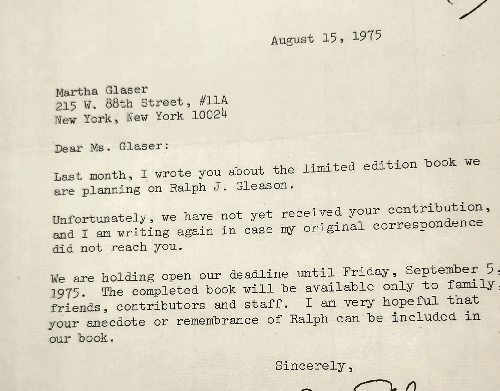 1975 Autographed Letter From Jann Wenner ( Rolling Stone) To Martha Glaser, изображение 3