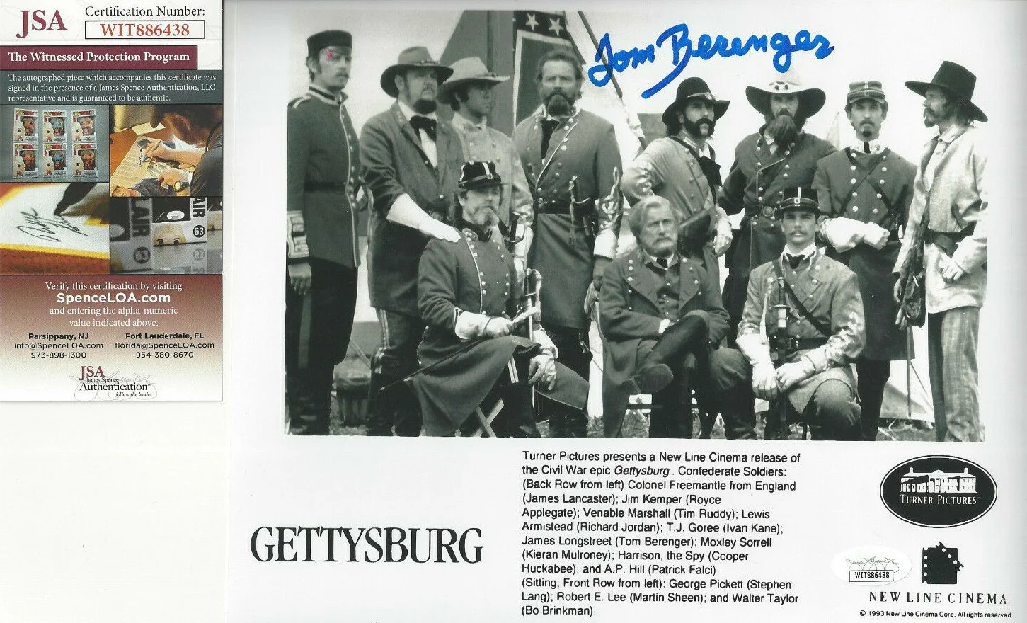 Tom Berenger — Gettysburg Lieut. Gen. James Longstreet Tom Berenger autographed 8x10 photo JSA*