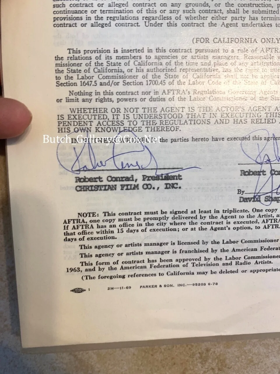 ROBERT CONRAD signed autograph contract, изображение 2