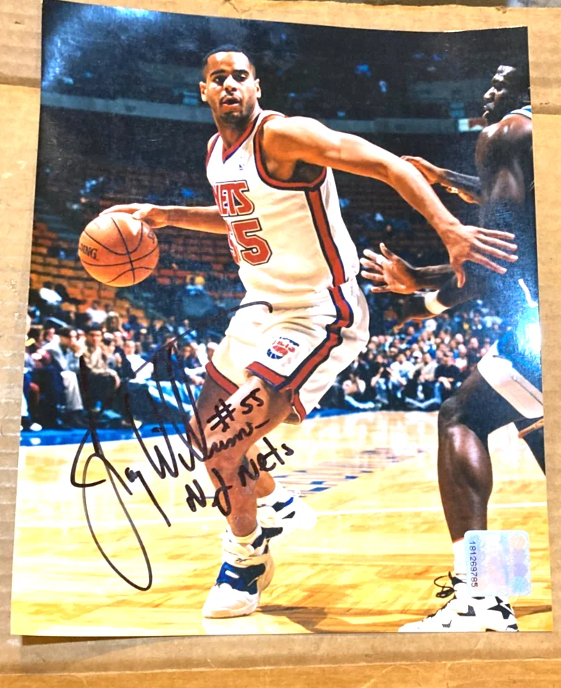 DENNIS RODMAN — JASON WILLIAMS NEW YORK NETS BASKETBALL SIGNED AUTO 8X10 COLOR PHOTO CERT.