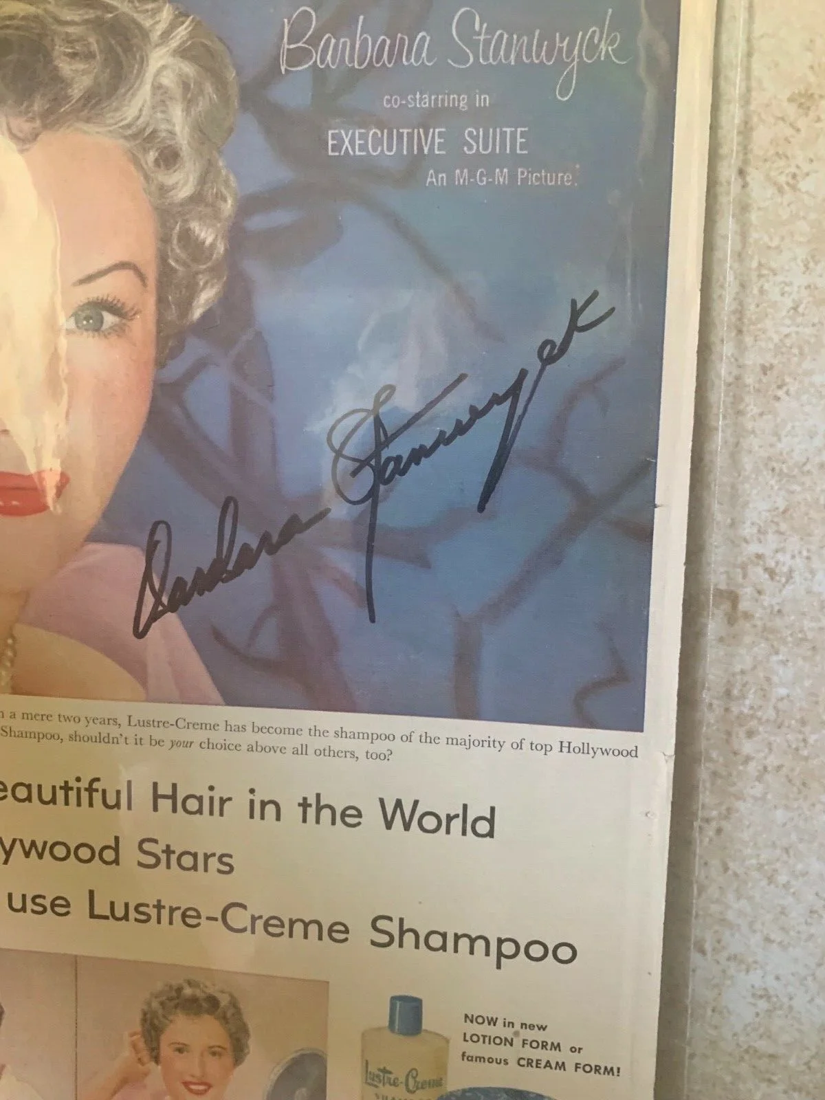BARBARA STANWYCK signed magazine ad photo autograph vintage Hollywood 1950s, изображение 2