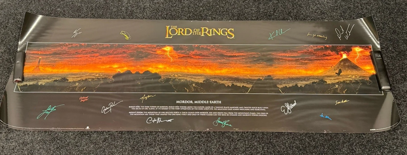 Elijah Wood, Ian Mckellan, Viggo Mortensen — RARE 2004 Lord Rings: ‘Mordor, Middle Earth’ CAST SIGNED 62x21 Poster w/ COA!