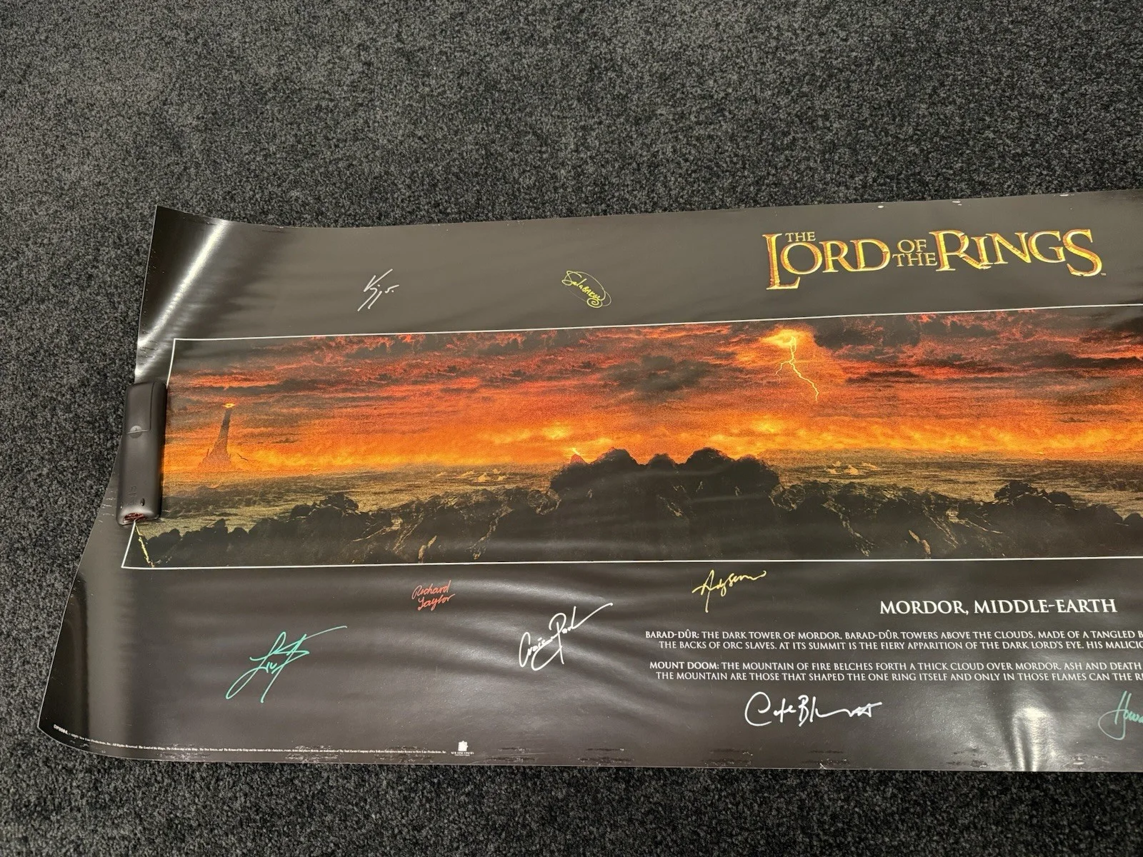 Elijah Wood, Ian Mckellan, Viggo Mortensen — RARE 2004 Lord Rings: ‘Mordor, Middle Earth’ CAST SIGNED 62x21 Poster w/ COA!, image 2
