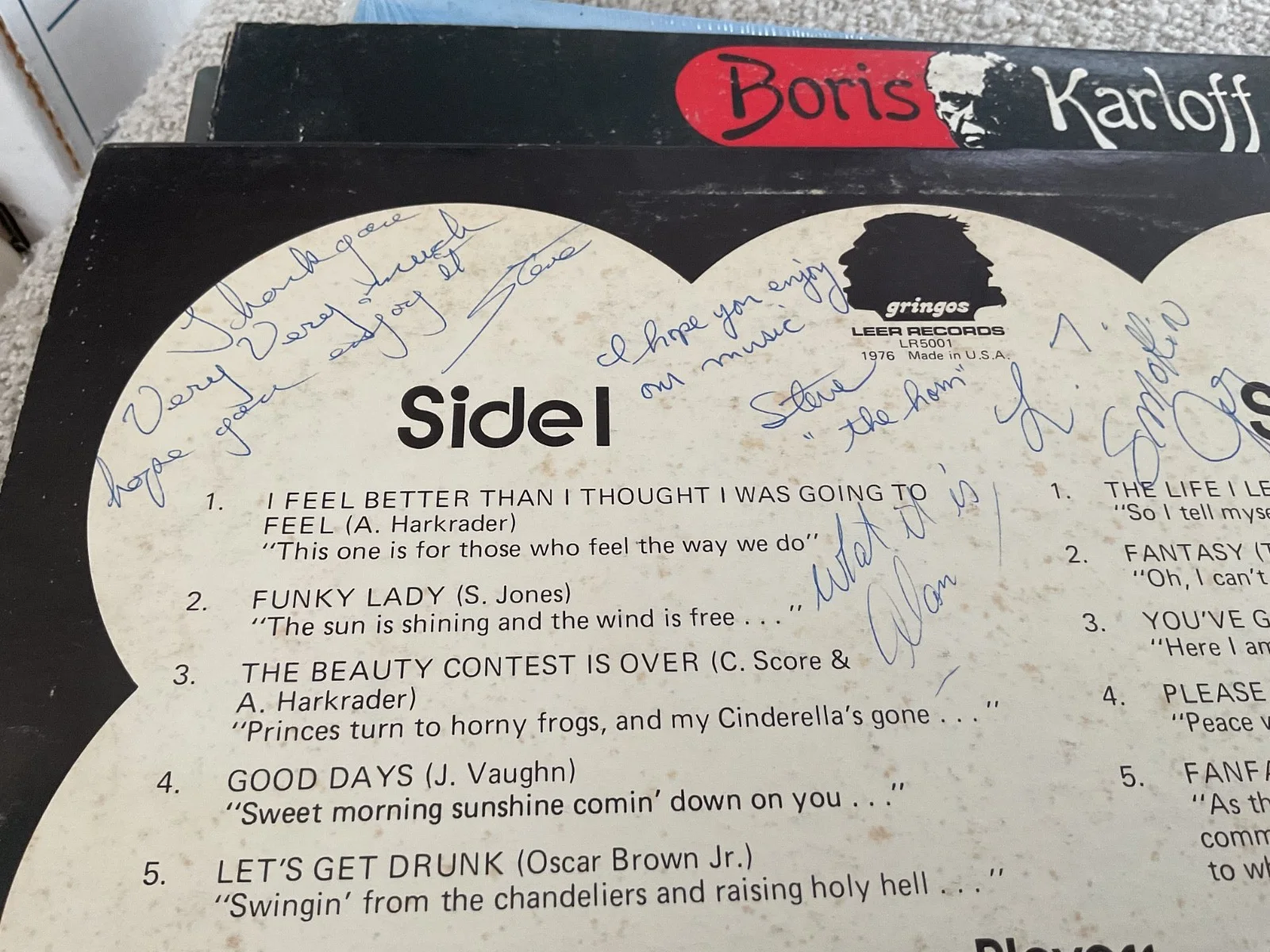 Signed The Gringos LP Cover . Rare !, image 3