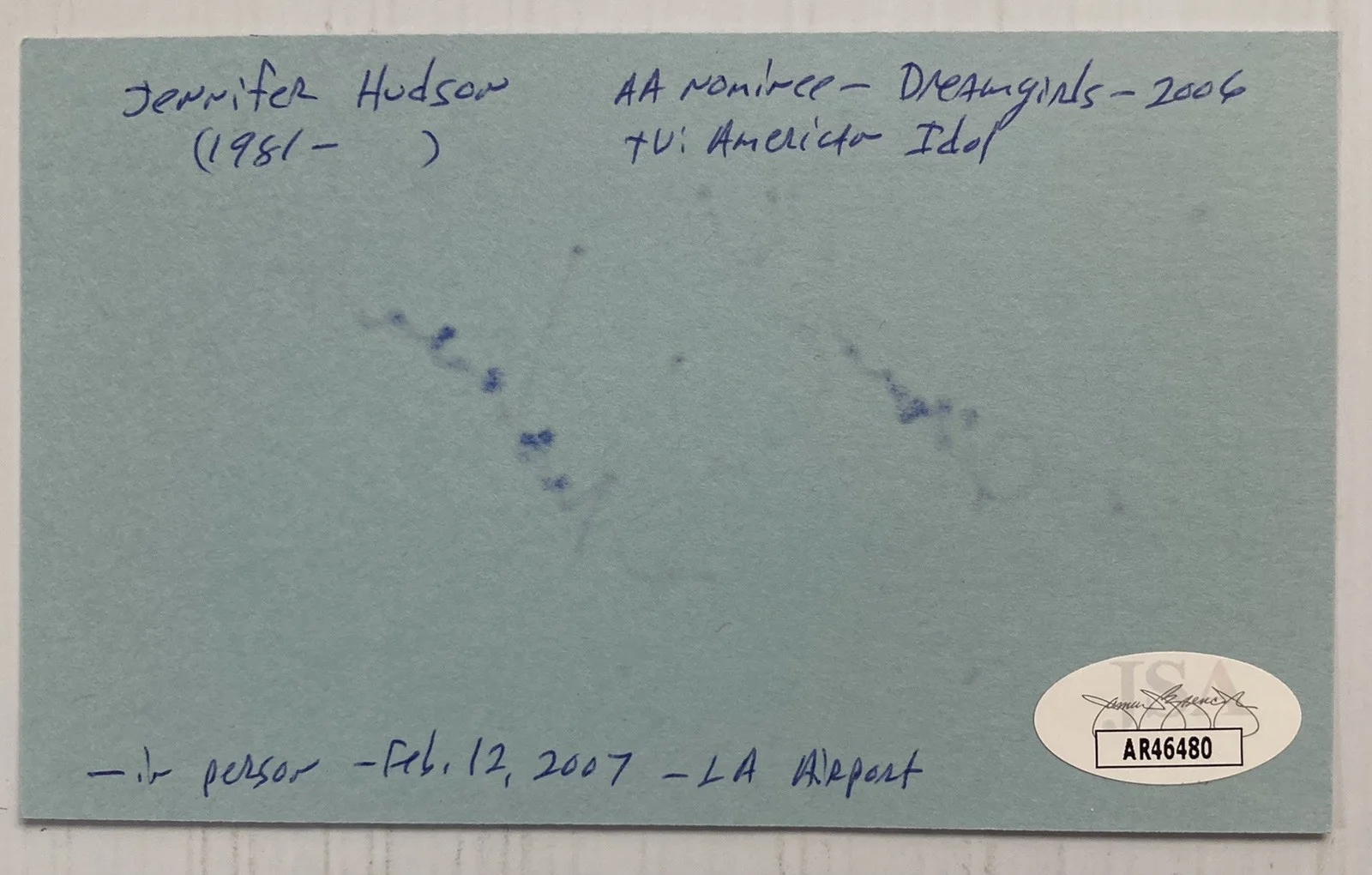 Jennifer Hudson — EGOT Winner Jennifer Hudson Signed Autograph 3x5 Index Card - JSA Cert - FREE SH, изображение 3