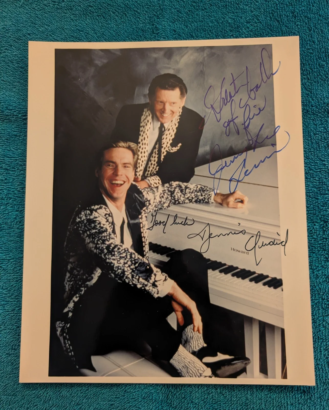 Jerry Lee Lewis and Dennis Quaid — Jerry Lee Lewis Dennis Quaid Great Balls Of Fire Signed Autographed Photo 8/10