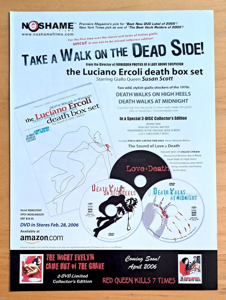 GIALLO THRILLERS DVD & LUCIANO ERCOLI DEATH BOX SET MAGAZINE ADVERT HORROR, image 2