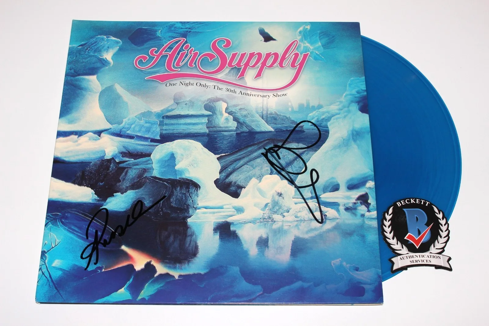 AIR SUPPLY BAND SIGNED ONE NIGHT ONLY LIVE ALBUM VINYL RECORD LP BECKETT BAS COA, изображение 2