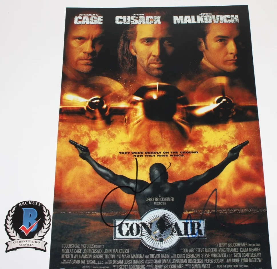NICOLAS CAGE & JOHN CUSACK SIGNED 'CON AIR' 12x18 MOVIE POSTER BECKETT BAS COA, изображение 2