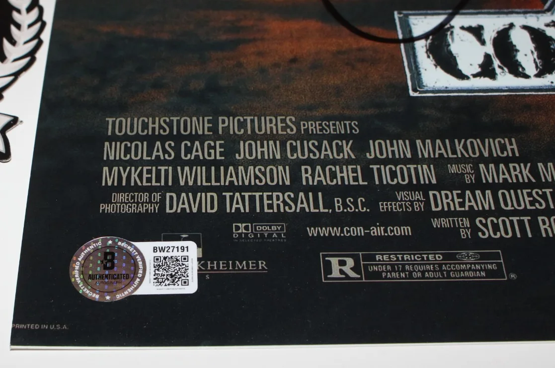 NICOLAS CAGE & JOHN CUSACK SIGNED 'CON AIR' 12x18 MOVIE POSTER BECKETT BAS COA, изображение 3