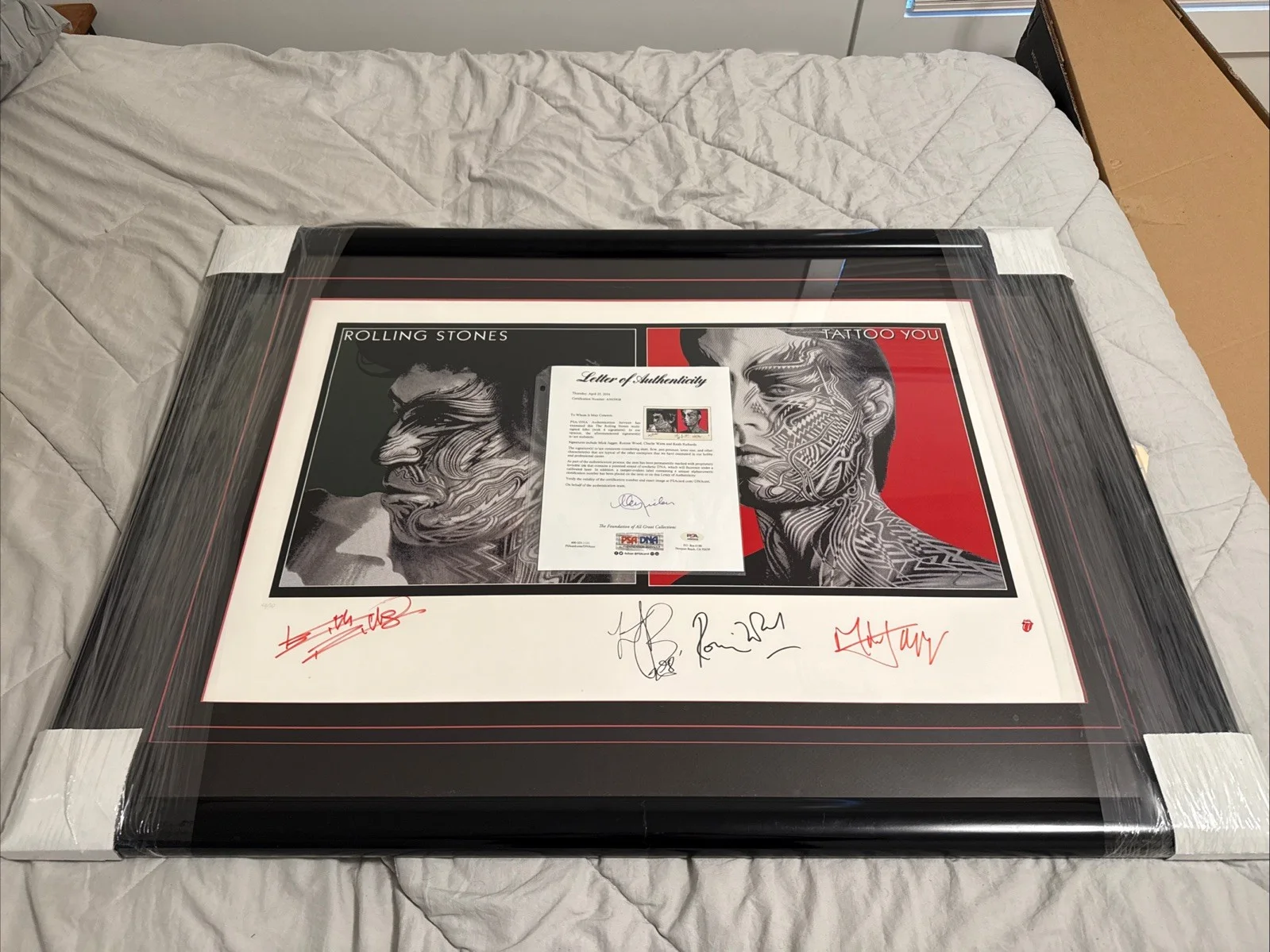 Rolling Stones Signed And Framed Tattoo You Litho Keith Charlie Mick PSA LOA, image 2