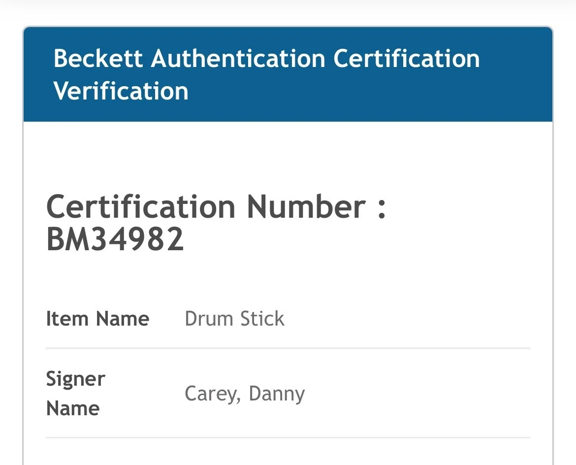 DANNY CAREY TOOL DRUMMER SIGNED SIGNATURE DRUMSTICK BECKETT QR BM34982, image 5