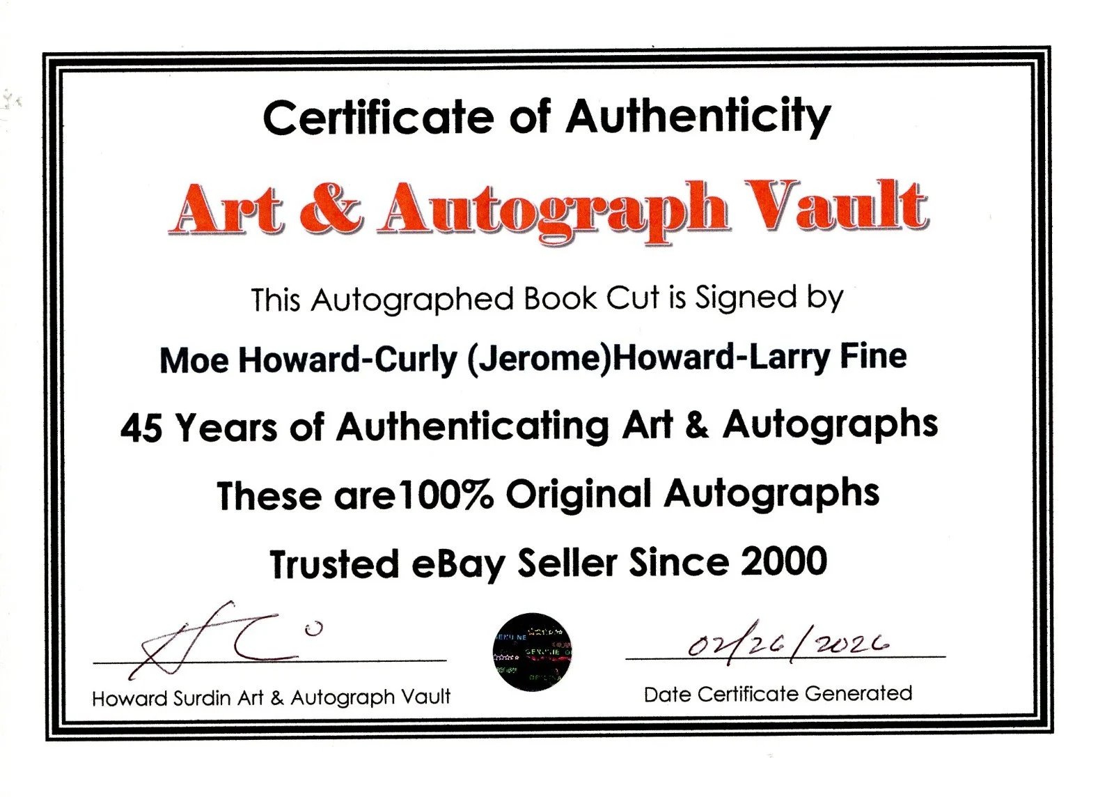 Moe-Curly-Larry — The Three Stooges Autograph Album Page Moe-Curly-Larry Autographs Museum Framed, изображение 3