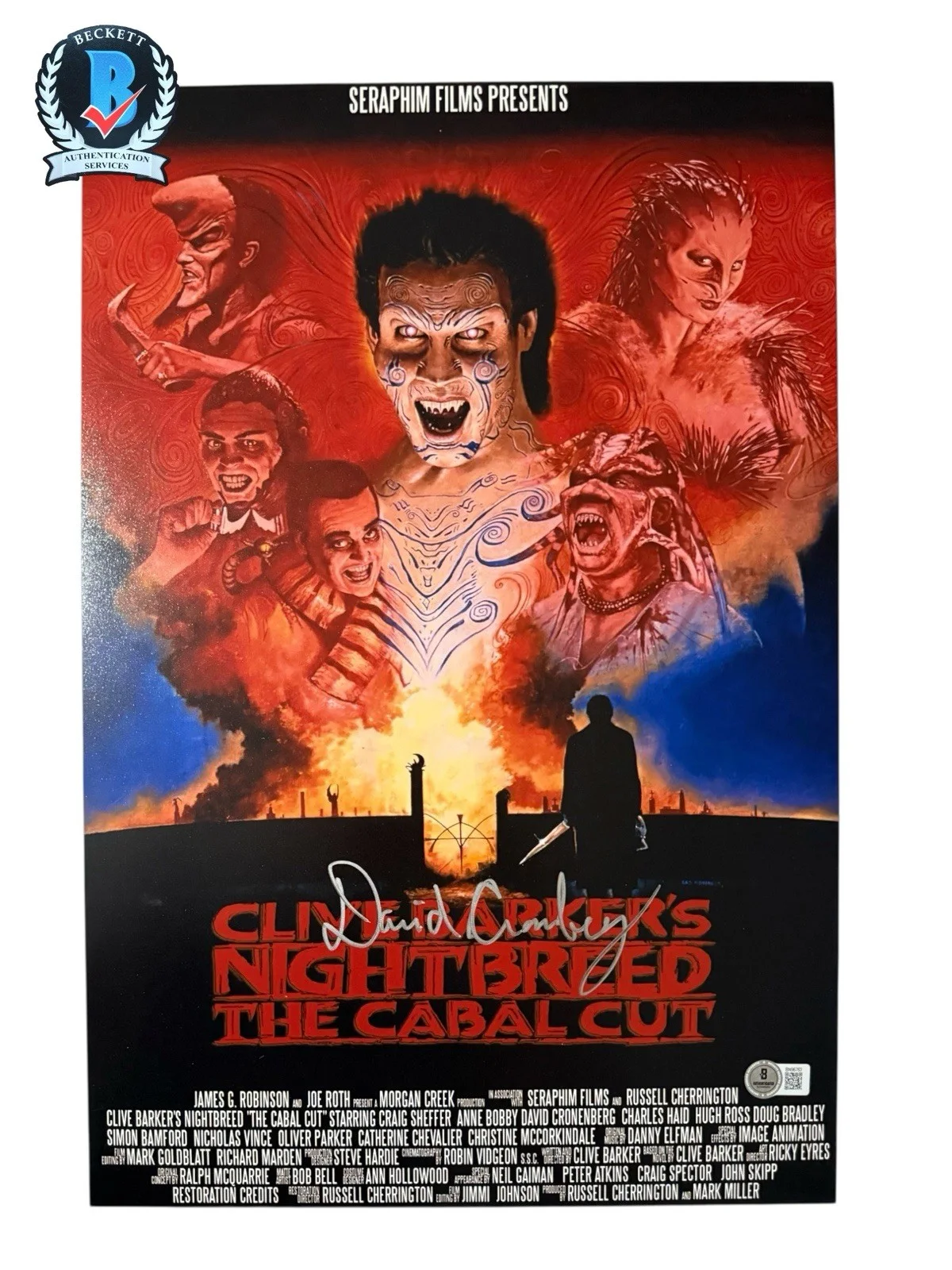 David Cronenbrg — DAVID CRONENBERG SIGNED NIGHTBREED THE CABAL CUT 12X18 PHOTO PROOF + BECKETT COA