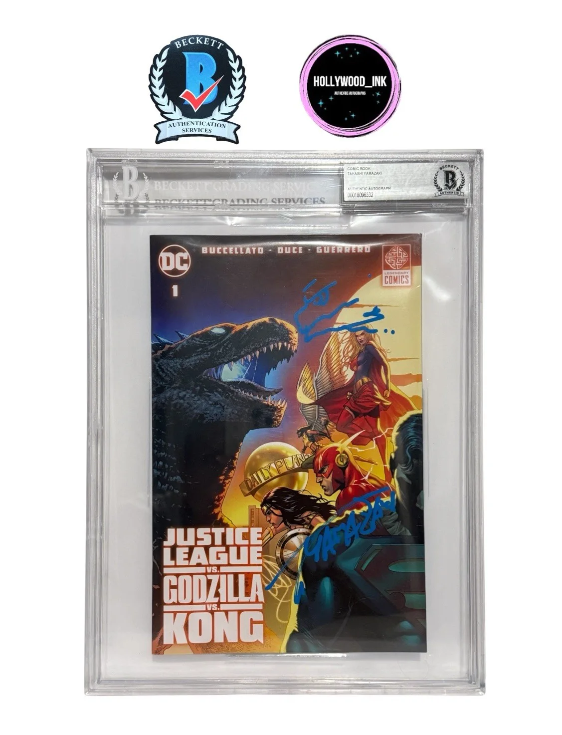 Takashi Yamazaki — TAKASHI YAMAZAKI SIGNED GODZILLA MINUS ONE JUSTICE LEAGUE VS GODZILLA COMIC BAS