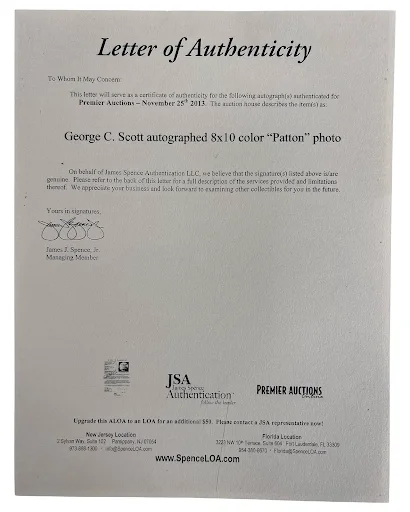 George C. Scott — George C. Scott Autographed 8x10 Patton Photo w/ With JSA Auction LOA, image 4