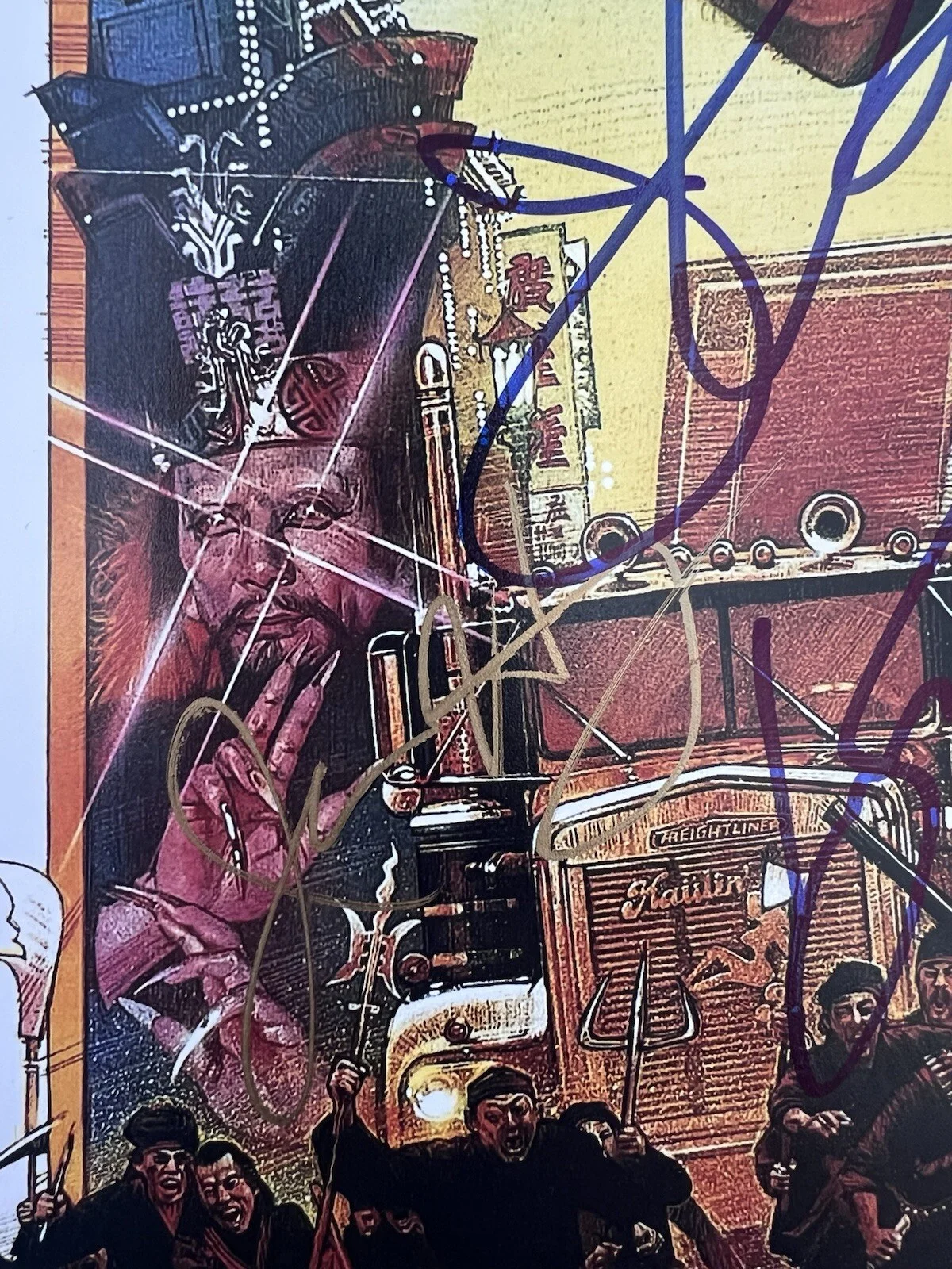 Kurt Russell, John Carpenter, James Hong, Dennis Dun — KURT RUSSELL SIGNED J.C. JAMES HONG +1 BIG TROUBLE IN LITTLE CHINA 11x17 PHOTO, изображение 3