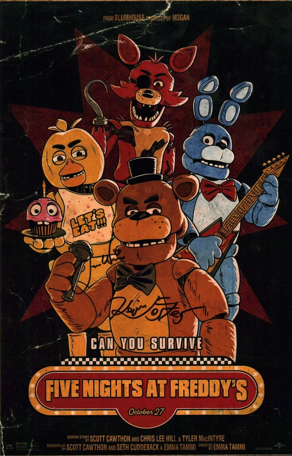 KAT CONNER JESS WEISS KEVIN FOSTER — Five Nights at Freddy's 11x17 Photo Poster Cast x3 Sign JSA Certified Autograph