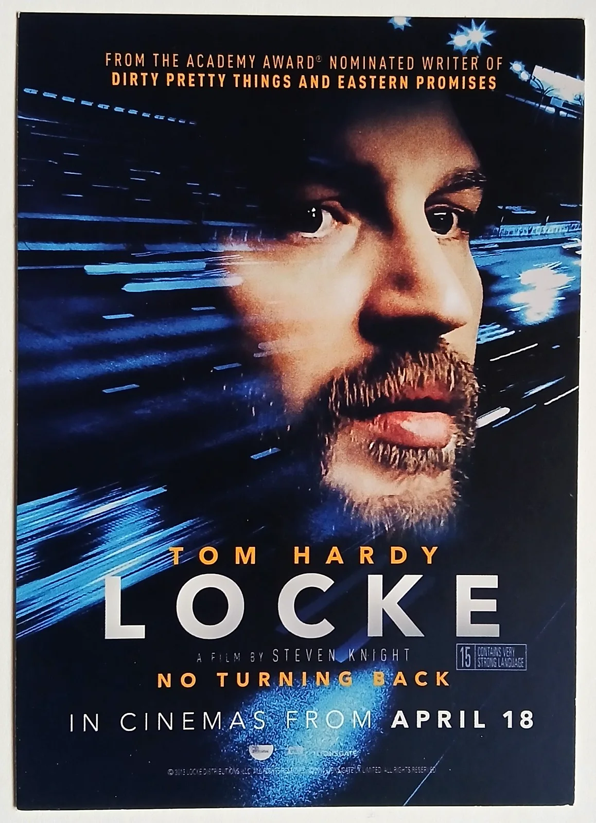 Tom Hardy Locke Movie Film Postcard x 1, image 2