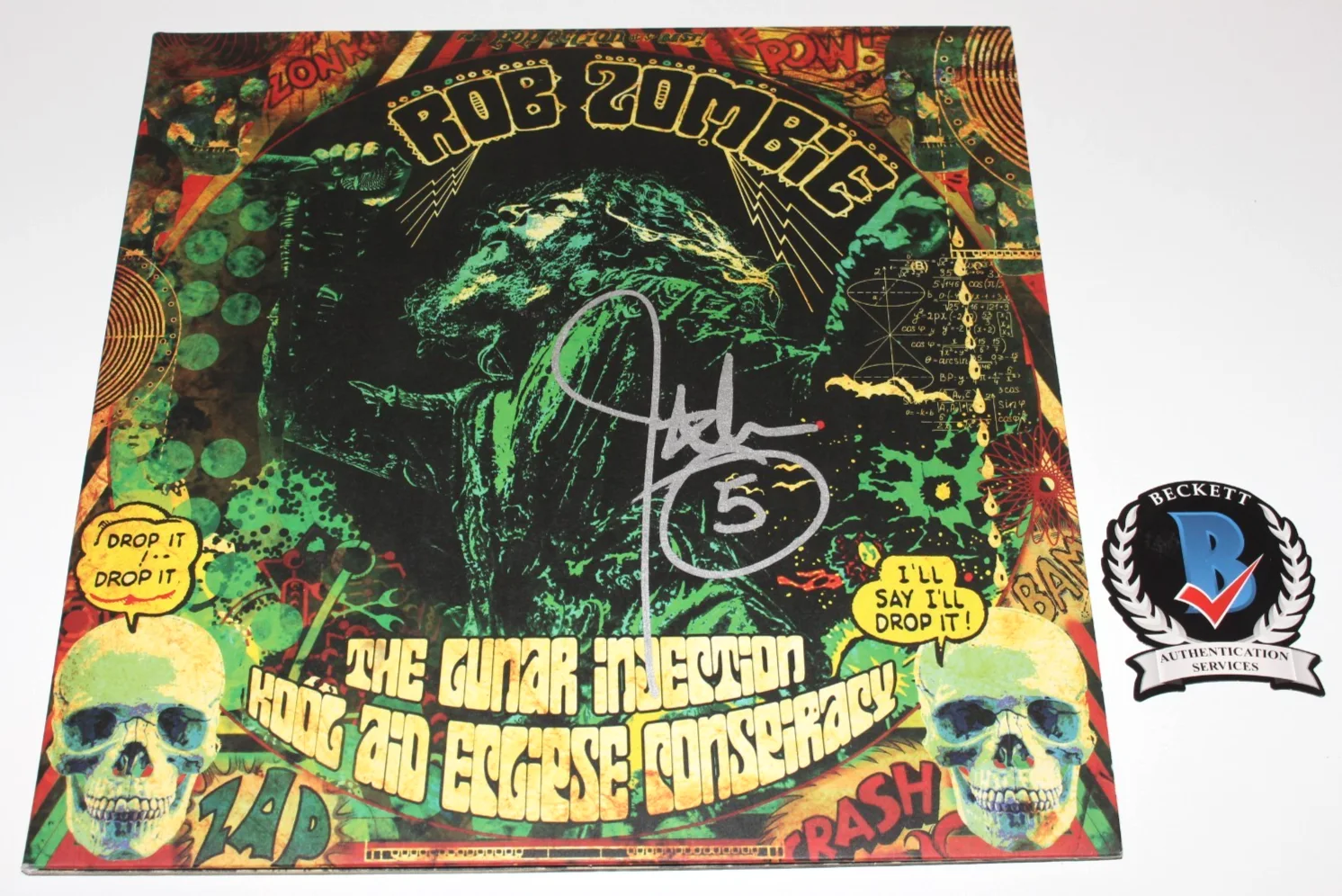 JOHN 5 SIGNED ROB ZOMBIE 'LUNAR INJECTION' ALBUM VINYL RECORD LP BECKETT BAS COA, image 2