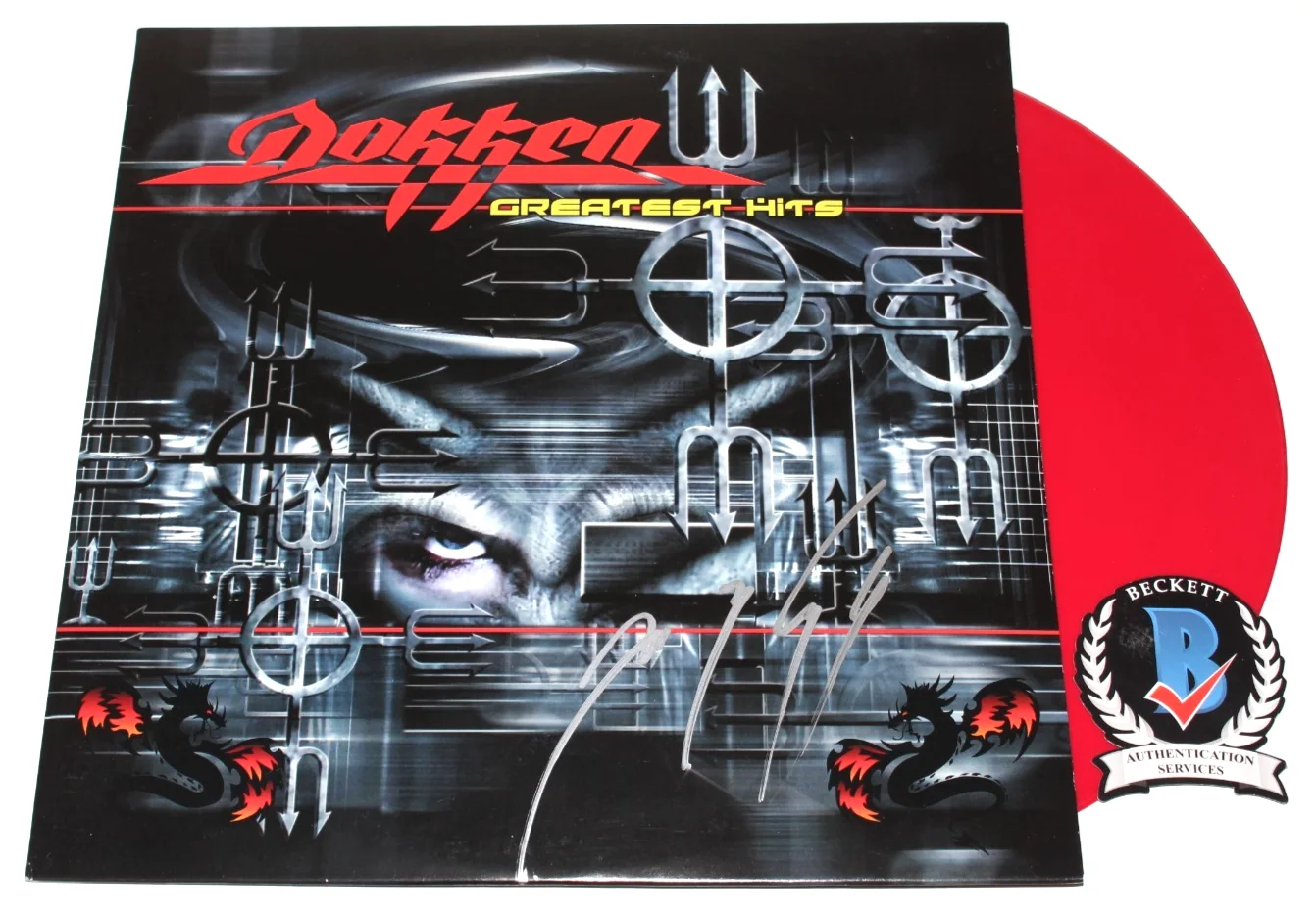 GEORGE LYNCH SIGNED DOKKEN 'GREATEST HITS' ALBUM VINYL RECORD LP BECKETT BAS COA, image 2