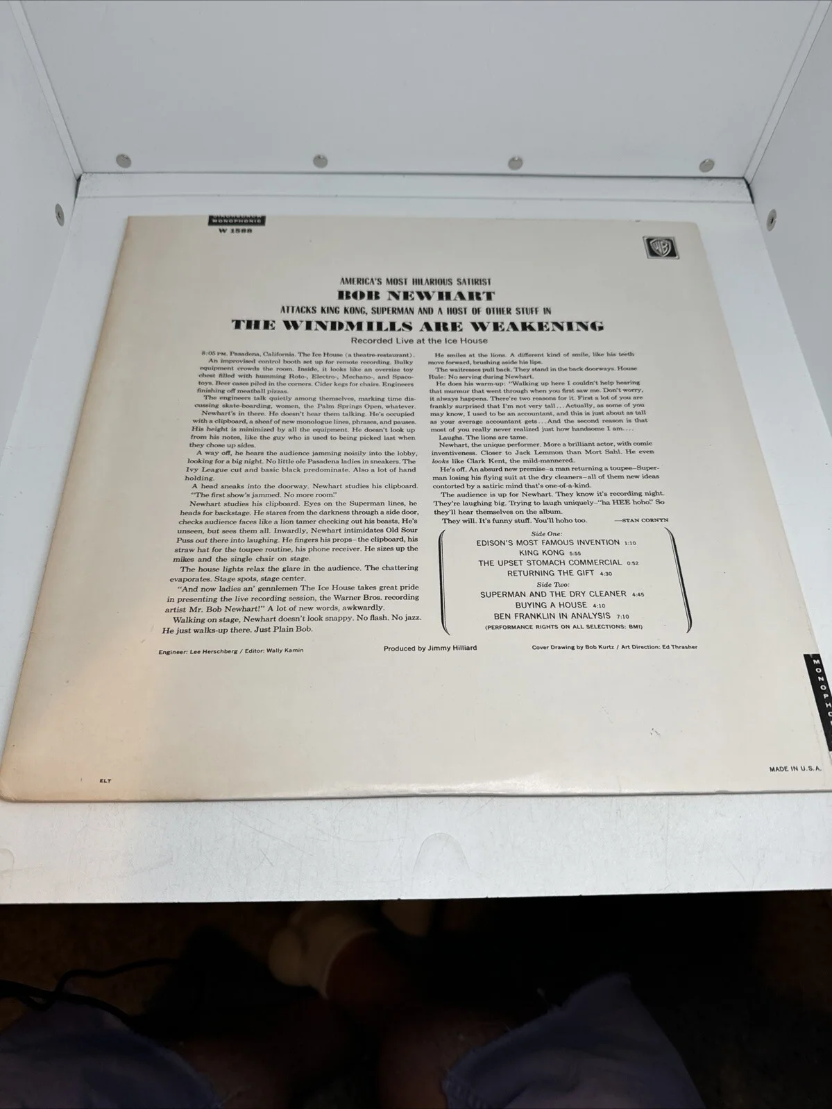 Bob Newhart — BOB NEWHART SIGNED VINYL LP ButtonDown Mind AUTOGRAPH The Windmills Weakening, изображение 3