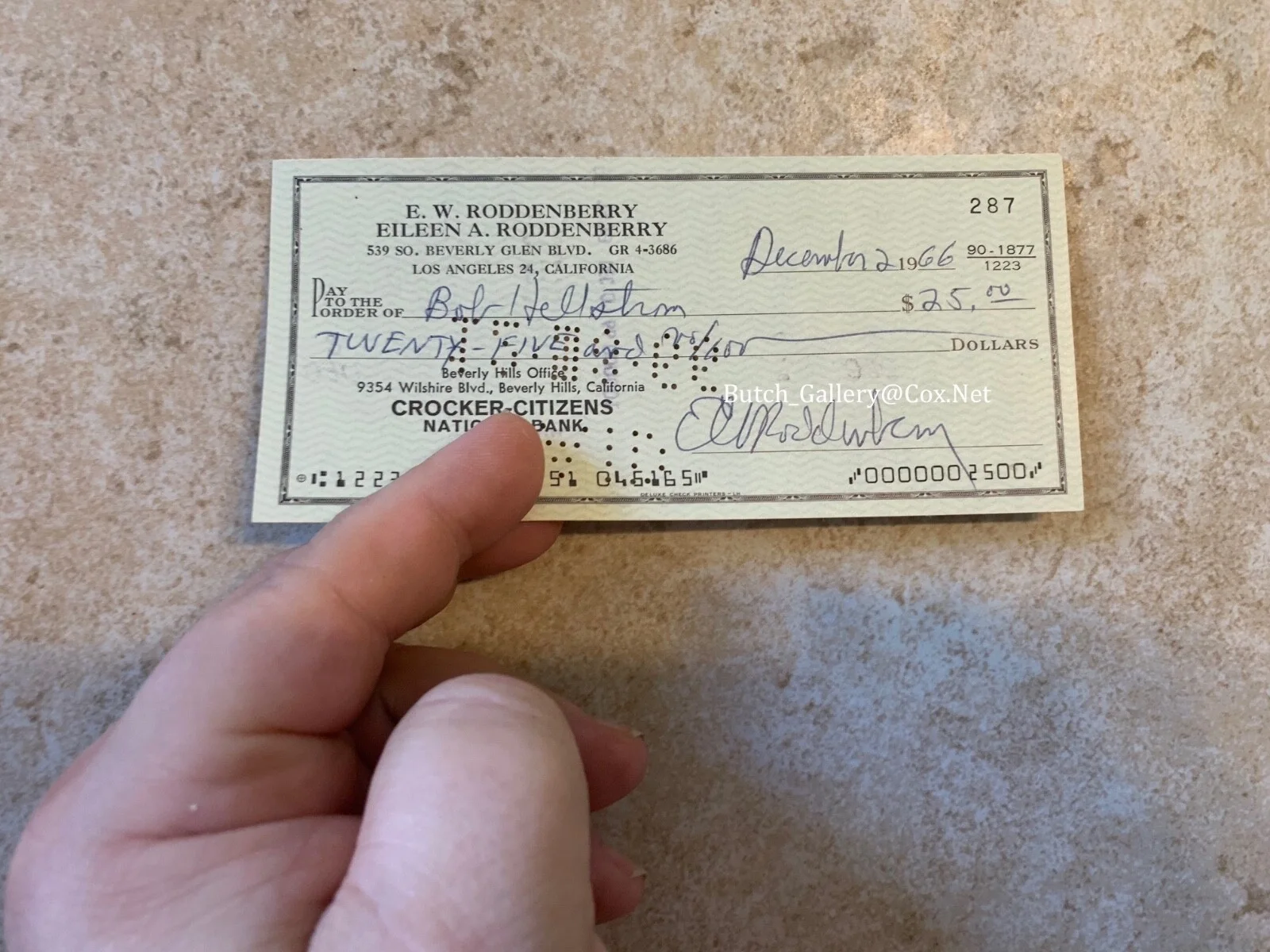 Gene Roddenberry — GENE RODDENBERRY CHECK signed hand filled out 1966 Star Trek autograph