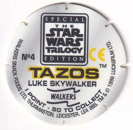 1996 WALKERS - STAR WARS TRILOGY - SINGLE TAZO No 4 LUKE SKYWALKER, изображение 2