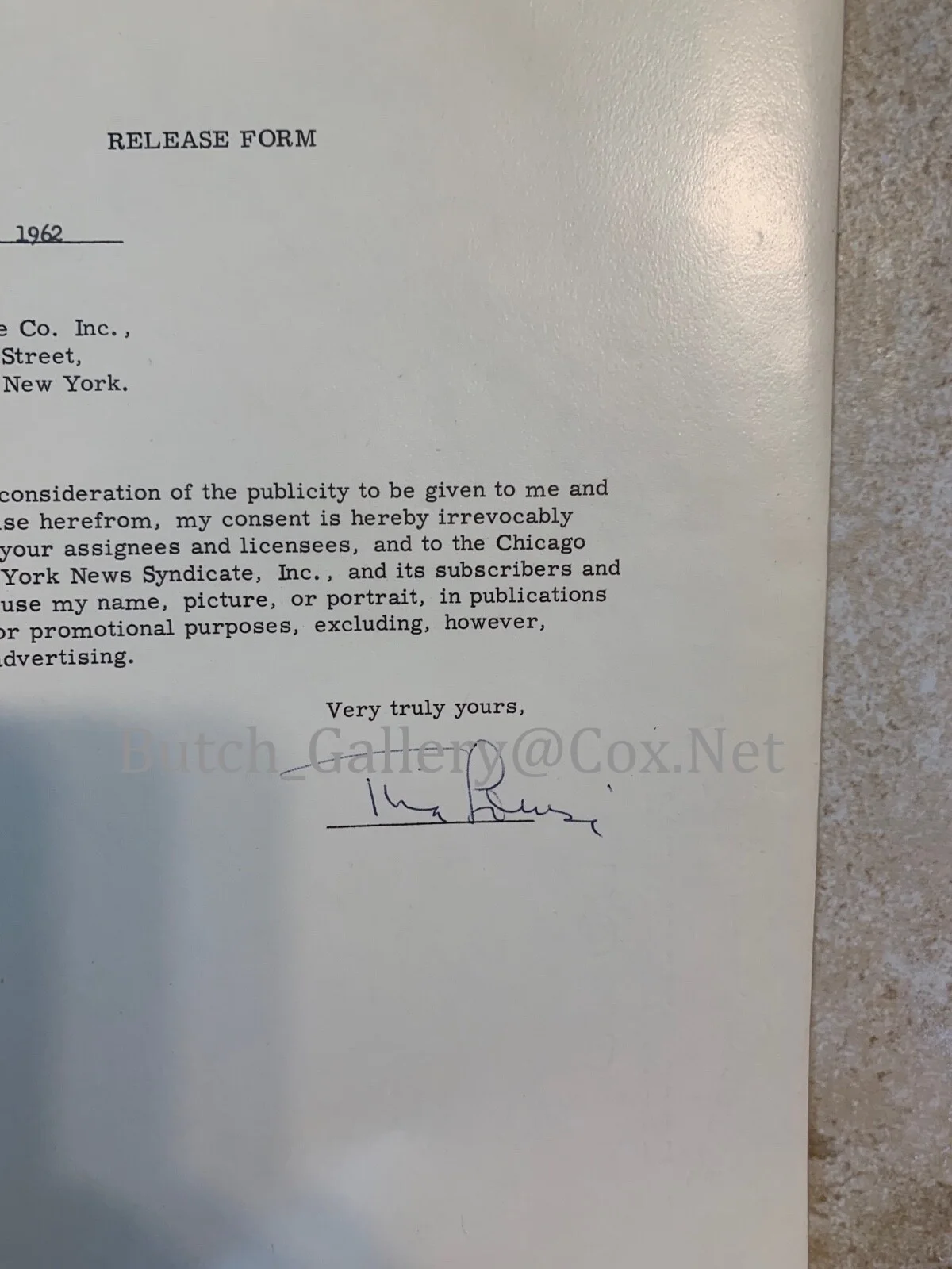 TINA LOUISE signed contract autograph 1962 8.5x11 inches Gilligan's Island, изображение 2