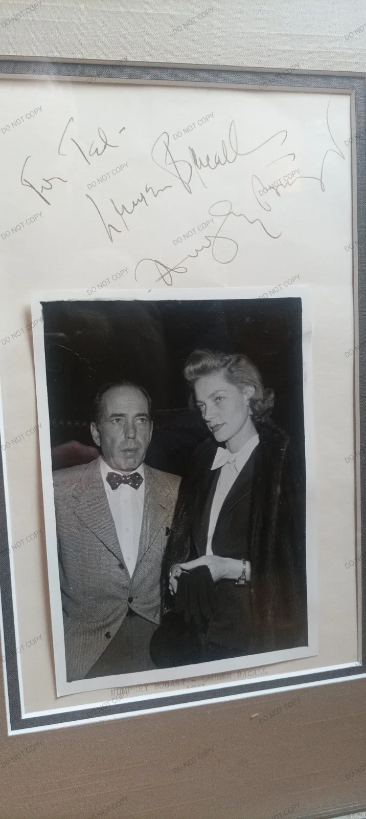 Signed Humphrey Bogart+Lauren Bacall Framed Autograph Unique Photo, изображение 3
