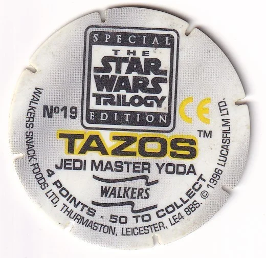 1996 WALKERS - STAR WARS TRILOGY - SINGLE TAZO No 19 JEDI MASTER YODA, изображение 2