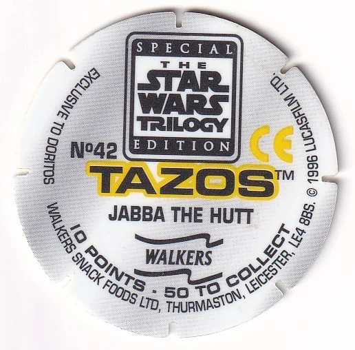 1996 WALKERS - STAR WARS TRILOGY - SINGLE TAZO No 42 JABBA THE HUTT, image 2