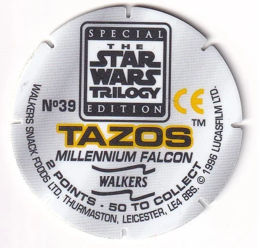1996 WALKERS - STAR WARS TRILOGY - SINGLE TAZO No 39 MILLENIUM FALCON, image 2