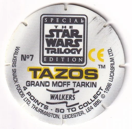 1996 WALKERS - STAR WARS TRILOGY - SINGLE TAZO No 7 GRAND MOFF TARKIN, image 2