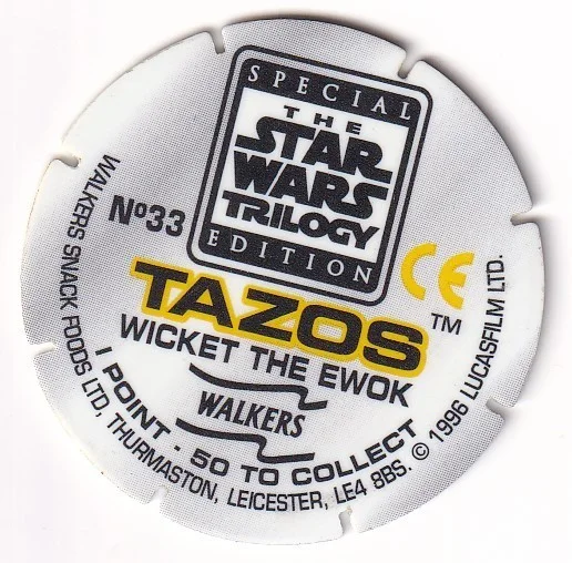 1996 WALKERS - STAR WARS TRILOGY - SINGLE TAZO No 33 WICKET THE EWOK, image 2