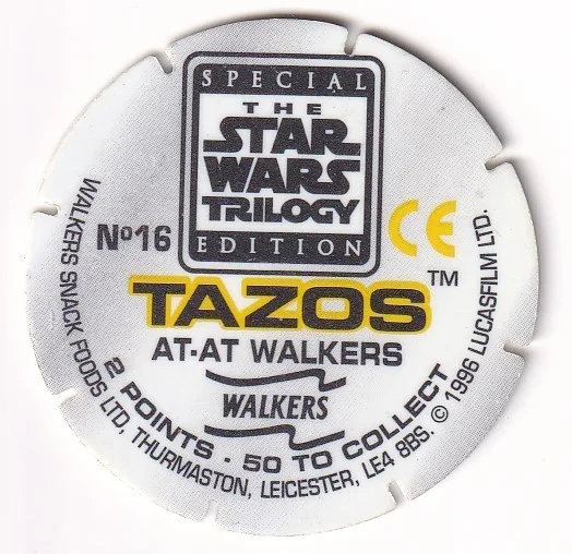 1996 WALKERS - STAR WARS TRILOGY - SINGLE TAZO No 16 AT-AT WALKERS, изображение 2