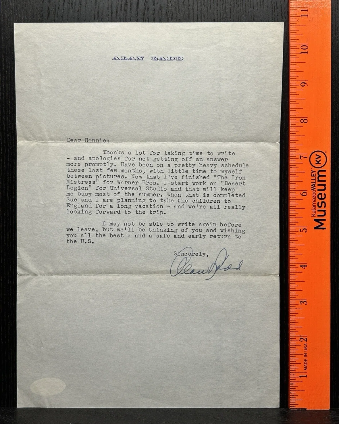 Alan Ladd — *** ALAN LADD VINTAGE SIGNED LETTER (1952) *** JSA COA Autograph ACTOR, PRODUCER, изображение 2