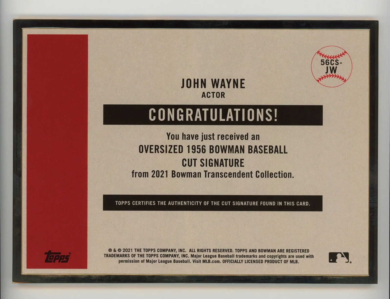 John Wayne — John Wayne 2021 Topps Bowman Transcendent 1/1 Oversized Cut Signature Auto, image 4