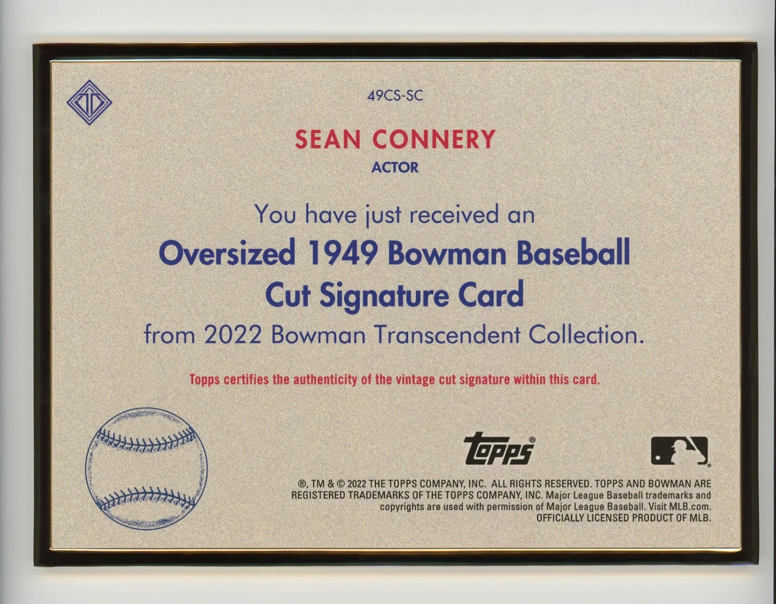 Sean Connery — Sean Connery 2022 Topps Bowman Transcendent 1/1 Oversized Cut Signature Auto, изображение 4