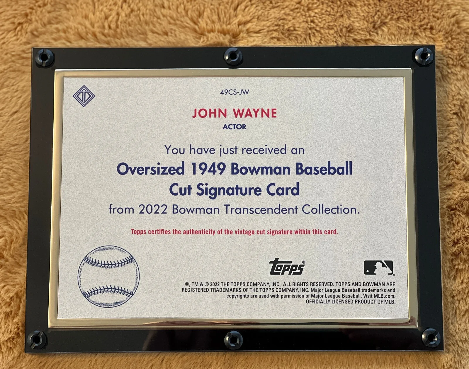John Wayne — John Wayne 2022 Topps Bowman Transcendent 1/1 Oversized Cut Signature Auto, image 2