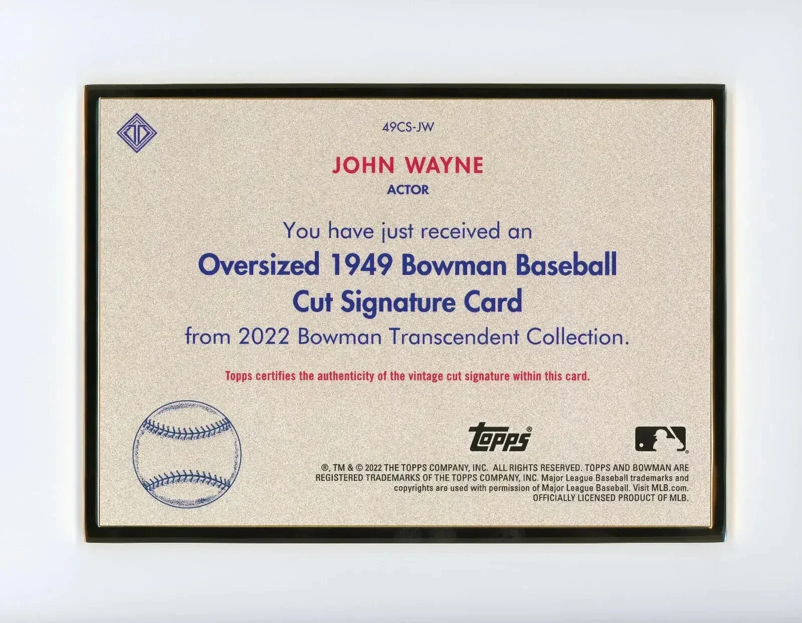 John Wayne — John Wayne 2022 Topps Bowman Transcendent 1/1 Oversized Cut Signature Auto, image 4
