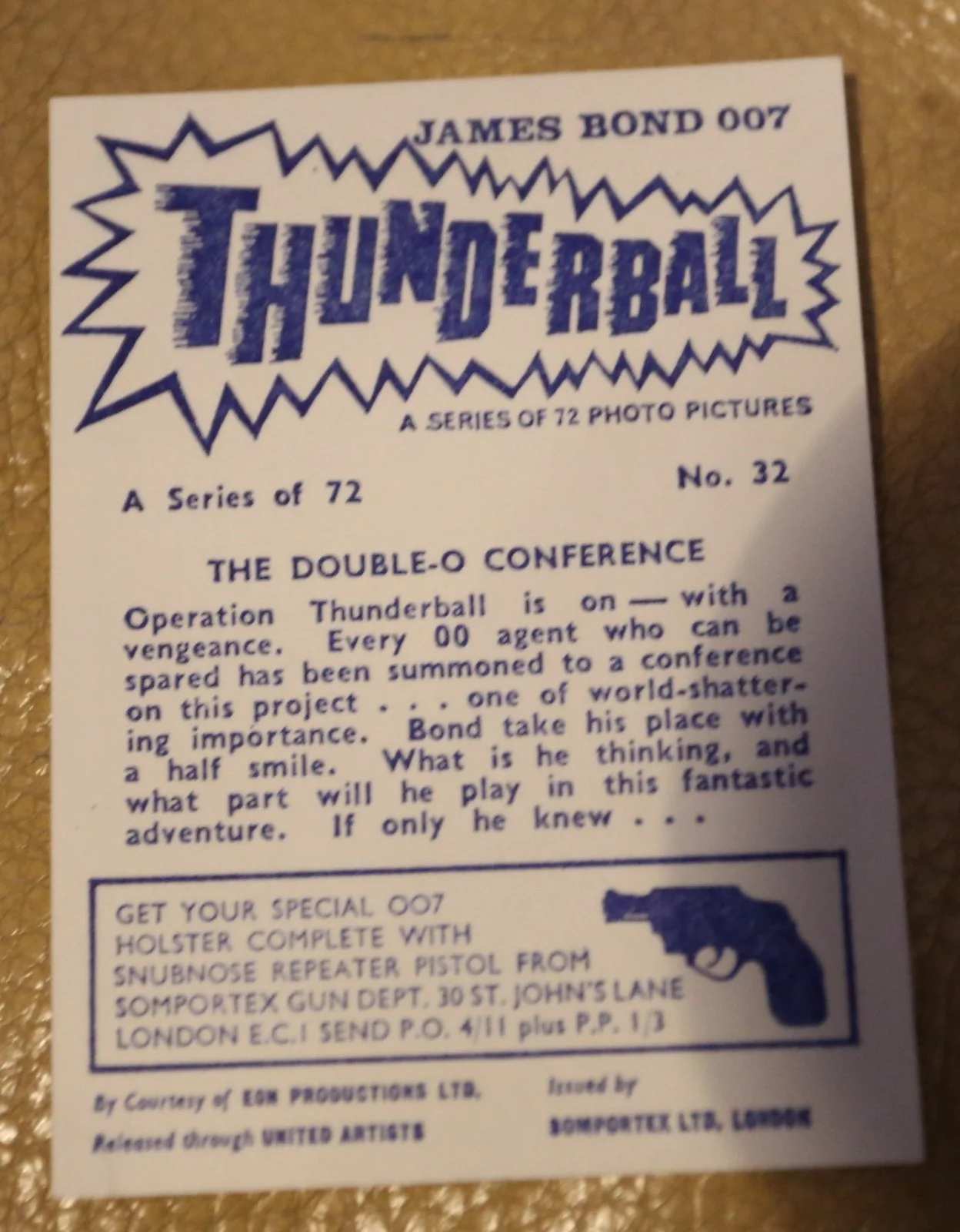 JAMES BOND SOMPORTEX THUNDERBALL 1966 ORIGINAL TRADING CARD EX COND NUMBER 32, image 2